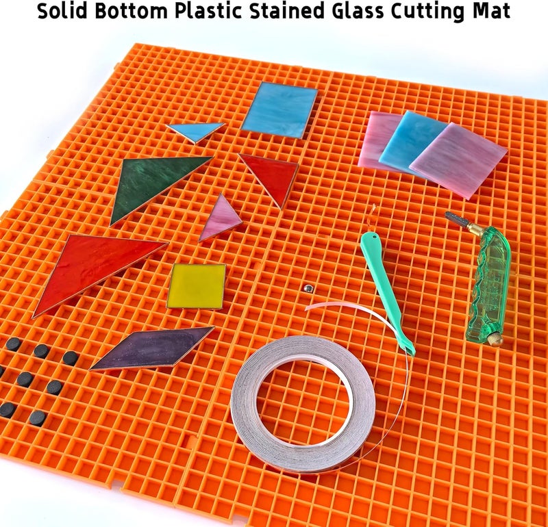 ARTKINGTO Stained Glass Cutting Mat, Solid Bottom Plastic Grid, Stained Glass Tools and Supplies, Orange, 4 Pack - Image 2